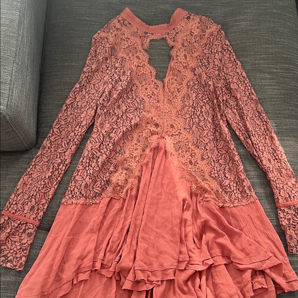 Free People Tell Tale Lace Mini Dress Tunic MEDIUM